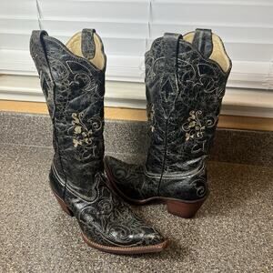 Corral Vintage Western Cowboy Boots Womens 7 M Black Leather Pointed Toe Pull On